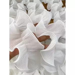 Trắng 9cm Rộng Xếp Ly Uốn Voan Vải Váy Cưới Nền Cưới Ren Phụ Kiện