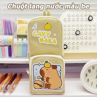 Hộp đựng bút chì Capybara Vải Oxford Nhiều túi Dung tích lớn Nhà tổ chức văn phòng trường học dễ thương