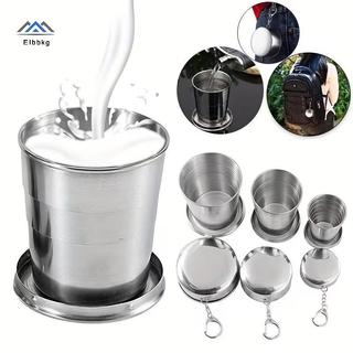 ELBBKG 250ml Cốc gấp bằng thép không gỉ Du lịch ngoài trời Cắm trại Cốc nước có thể gập lại di động có móc khóa Cốc trà có thể thu vào mới