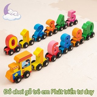 Đồ chơi xe lửa từ tính bằng gỗ Số chữ cái Montessori Học tập Bộ giáo dục xếp hình cho trẻ mới biết đi