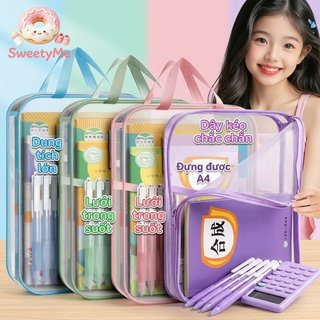 Túi đựng hồ sơ dây kéo lưới trong suốt Dung tích lớn Túi đựng tài liệu A4 Đồ dùng học tập dành cho học sinh