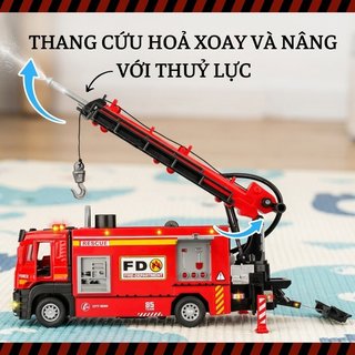 Xe Cứu Hỏa Đồ Chơi Xịt Nước Ánh Sáng Âm Thanh Kéo Lại Hợp Kim Cứu Hộ Thang Trẻ Em Quà Tặng