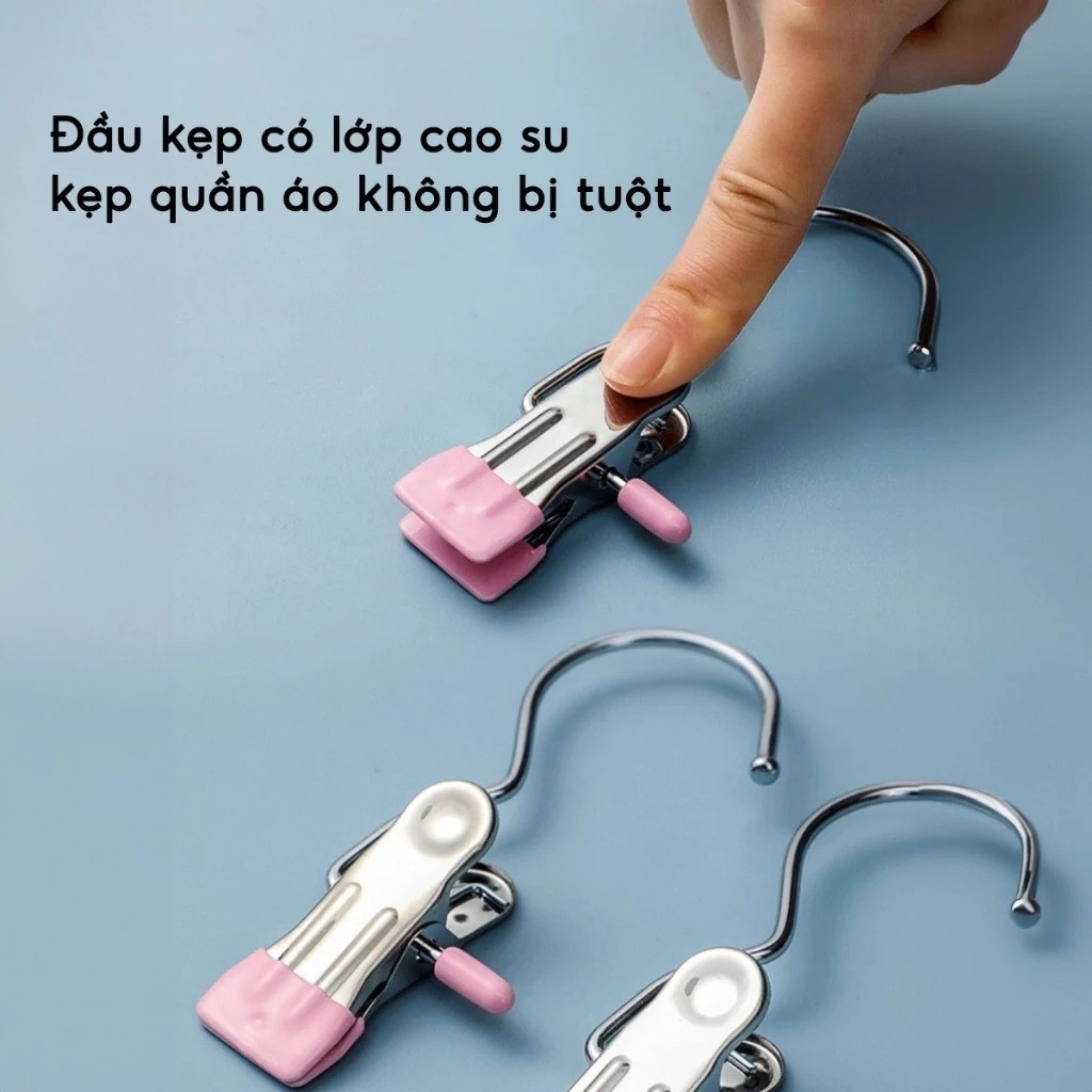 Combo 10 Móc Kẹp Đơn Treo Quần Áo, Mũ, Nón ,Tất, Vớ Bằng Inox Bọc Nhựa PVC Chắc Chắn Tiện Ích, Đa Năng