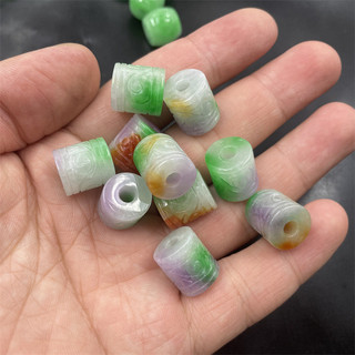 ((2 Cái) Nền Trắng Nền Xanh Khắc Bashan Ngọc bích Ống Hạt Rời Hạt Chuyển Hạt Mặt Dây Chuyền Tự Làm Phụ Kiện