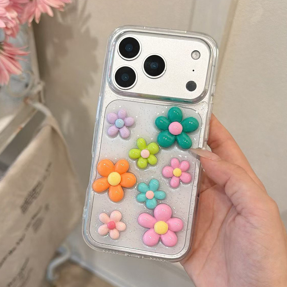 Ốp Điện Thoại Nhựa Hoa Nhiều Màu Sắc 3D Cho iPhone 17 Pro Max 17 Air 16 Plus 15 14 13 12 11 Vỏ Bảo Vệ Chống Sốc
