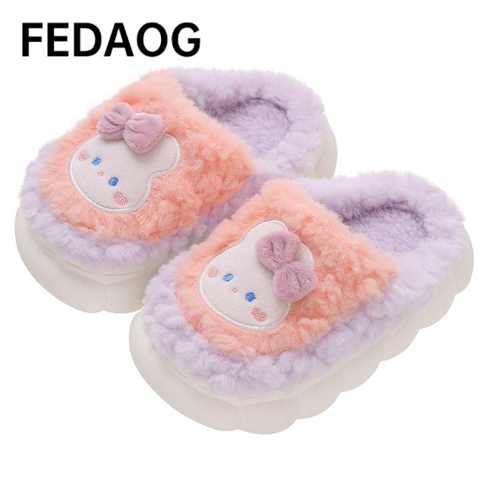 Dép lông trẻ em FEDAOG, Dép Cotton trẻ em hoạt hình bé gái, Dép đi trong nhà sang trọng thỏ / gấu
