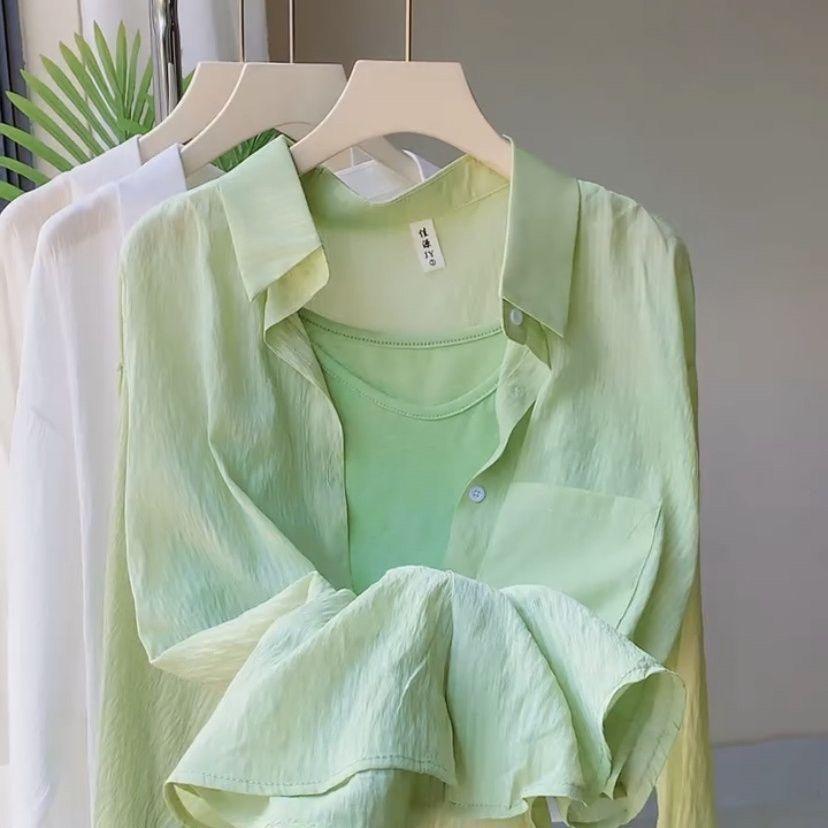 [Khuyến mãi trong thời gian có hạn] Áo khoác Cardigan phiên bản Hàn Quốc mùa hè Áo sơ mi rộng cổ POLO phong cách lười biếng dành cho nữ