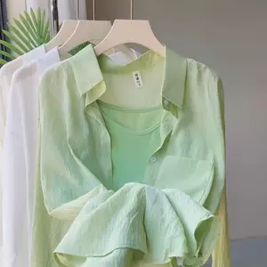 Áo khoác Cardigan phiên bản Hàn Quốc mùa hè Áo sơ mi rộng cổ POLO phong cách lười biếng dành cho nữ