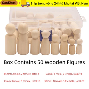 SUNKISSD 50 Chiếc Búp Bê Chốt Gỗ, Chất Liệu Tự Nhiên Chưa Hoàn Thành Peg Người, Nhân Vật Trang Trí Thủ Công DIY Tranh Nghệ Thuật Cơ Thể Búp Bê Nghệ Thuật DIY