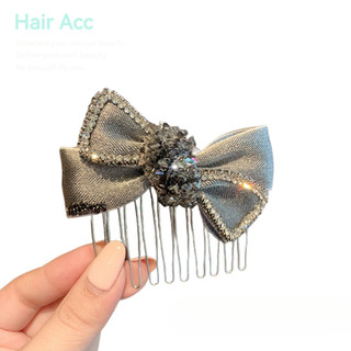 Nhật Bản Dễ Thương Phong Cách Nữ Tính Màu Xám Nơ Kim Cương Giả Ánh Sáng Sang Trọng Nhấp Nháy Chèn Lược Nữ Cao Cấp Trán Tóc Gãy-up