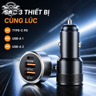 Sạc Xe Hơi Cổng Kép USB Loại C Sạc Nhanh Nhôm Mini Tự Động Ổ Cắm QC PD Đa Năng