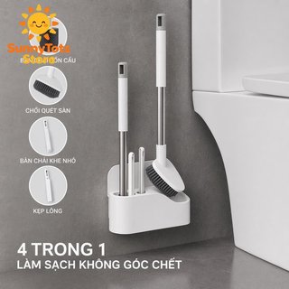 Bộ Bàn Chải Vệ Sinh 4 Trong 1 Treo Tường 360 Sâu Sạch Phòng Tắm Khoảng Cách Sàn Tiết Kiệm Không Gian