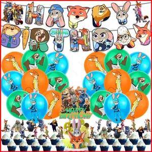 ST2 Zootopia 2 Bogo JUDY NICK trang trí tiệc sinh nhật biểu ngữ bánh topper bóng bay bộ cung cấp TS2