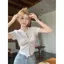 Áo thun ngắn tay có nút thiết kế dành cho nữ mùa hè Pure Desire Sweet Hot Girl Slim-Fit Navel Crop Hollow Niche Short Top ins
