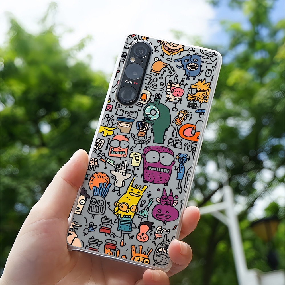 Vỏ điện thoại cứng mỏng cho Sony Xperia 1 II III IV V, 5 II III; họa tiết Graffiti Little Monster; phủ nửa, micro-matte