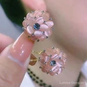 Pháp Tươi Tinh Tế Kim Cương Đính Đá Opal Bông Tai Hoa Niche Đơn Giản Người Ảnh Hưởng Cùng Phong Cách Độc Đáo Trang Sức Tai Phù Hợp