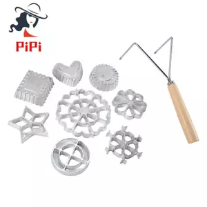 Bộ khuôn sắt Rosette 9 mảnh có tay cầm hai đầu Bunuelos Khuôn làm bánh quế để nướng nấu nhà bếp