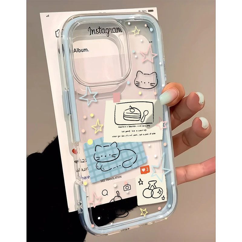 Nhãn dán hình mèo hoa văn3 trong 1 cho 17 16ProMax trường hợp điện thoại 15pro 14plus