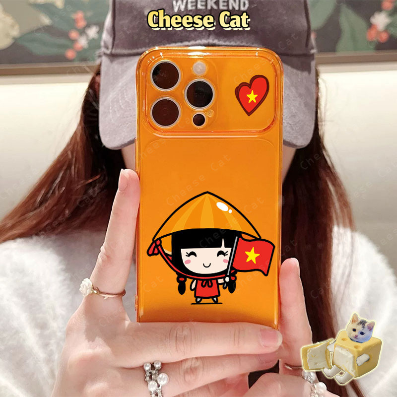 cô gái việt dễ thương Ốp Lưng Màu Cam Cho iPhone 17 Pro Max 13 12 11 15 16 Plus Xs XR Vỏ Bảo Vệ Ống Kính iPhone