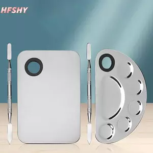 HFSHY Thép không gỉ Trang Điểm Trộn Móng Tay Nghệ Thuật Ba Lan Tấm Trộn Nền Phấn Mắt Trộn Bảng Có Thìa Thanh Dụng Cụ Làm Đẹp VN