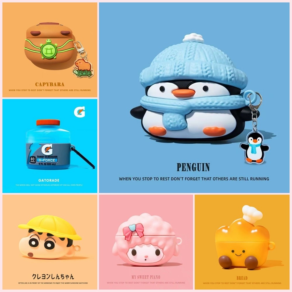 Ốp lưng tai nghe silicon dễ thương, mặt dây chuyền cá heo/chim cánh cụt, dùng cho AirPods Pro 3/Pro 2/4/3/2/1