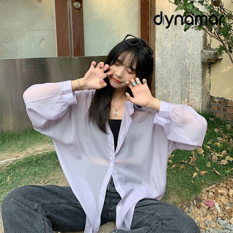 【dynamar】Sẵn-Áo khoác sơ mi voan chống nắng dành cho nữ, mỏng nhẹ, cao cấp, tay dài, thích hợp cho mùa hè.