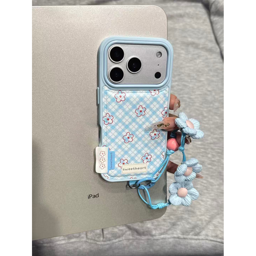 Hanhệ Blue Linger dòng hoa cho iPhone 17promax trường hợp 16/15/14/13 giả da kết cấu