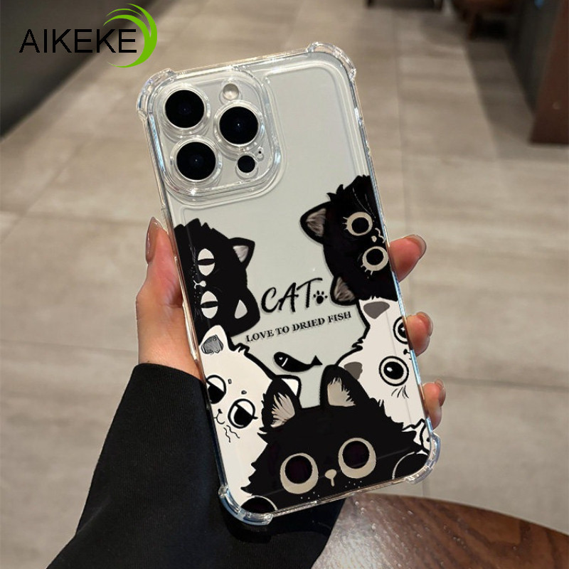 Ốp Điện Thoại Mèo Đen Trắng Mát Cho Redmi K90 Pro Max K80 K70 K60 Pro K70E K50 K40 Gaming K50i K40S K30i K30S Ultra K20 Pro Vỏ Mềm Bốn Góc