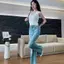 Quần Jean Nữ Màu Xanh Nhạt Eo Cao Form Slim-Fit, Phù Hợp Mùa Xuân