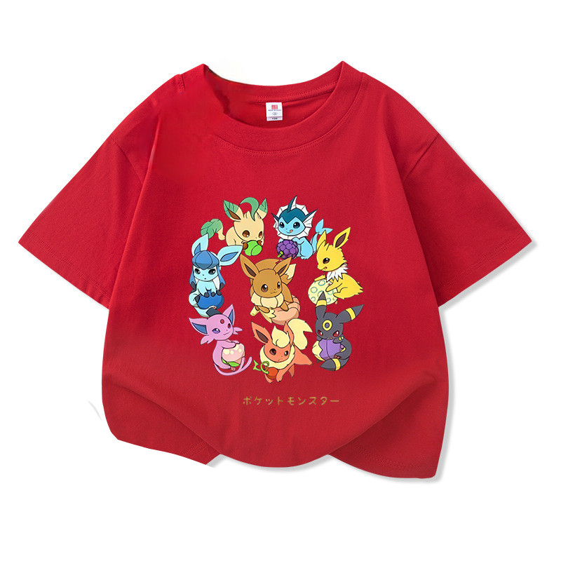 Áo thun ngắn tay dành cho trẻ em Pokémon Phong cách mùa hè Quần áo trẻ em đa năng thông thường dành cho bé trai và bé gái