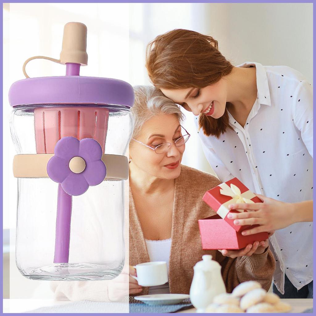 Chai thủy tinh có nắp đậy 500ml Chai nước thủy tinh trong suốt Bộ đồ uống có thể tái sử dụng có ống hút silicon cho đồ uống mueadsyvn