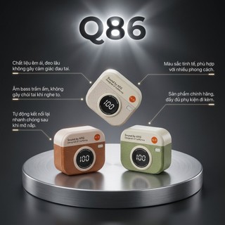 Tai nghe Bluetooth không dây Q86 sở hữu thiết kế cổ điển retro và màn hình LED kỹ thuật số.