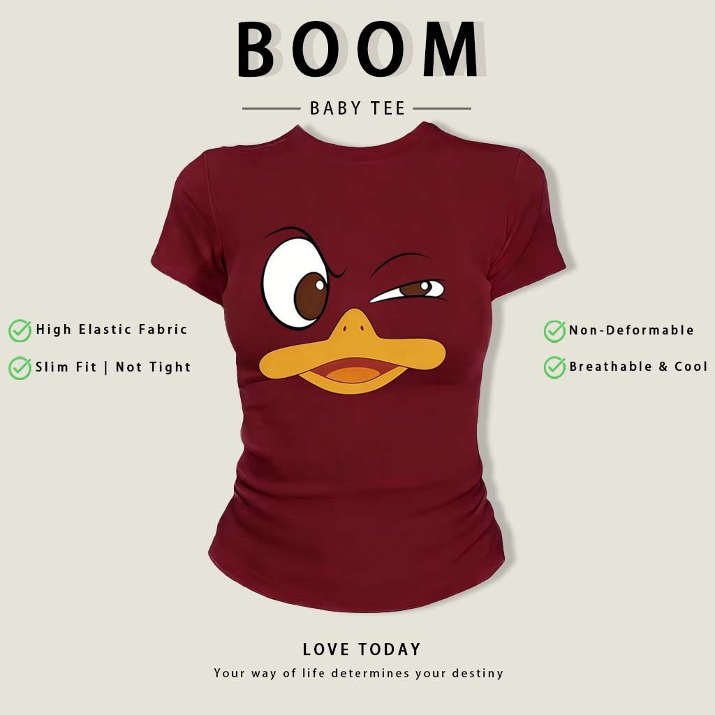 BOOM Áo Baby Tee Nữ Cotton Ôm Body-Áo Thun Ngắn Tay Y2K In Hình PhongCách Mùa Hè, Cổ Tròn Hàng Đầucách hàn quốc phongE62