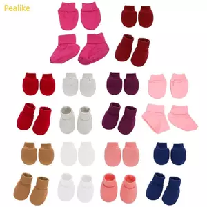 Pealike Baby Soft Cotton Găng Tay Chân Có Bộ Chống Trầy Xước Găng Tay Tất Sox
