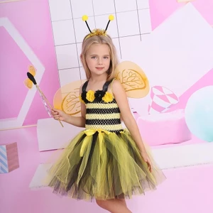 💕Chỗ💕 Trẻ Em Đầm Phồng Ong Vàng Trang Phục Quần Áo Bé Gái 3-12 Tuổi Mới Lạ Halloween Năm Mới
