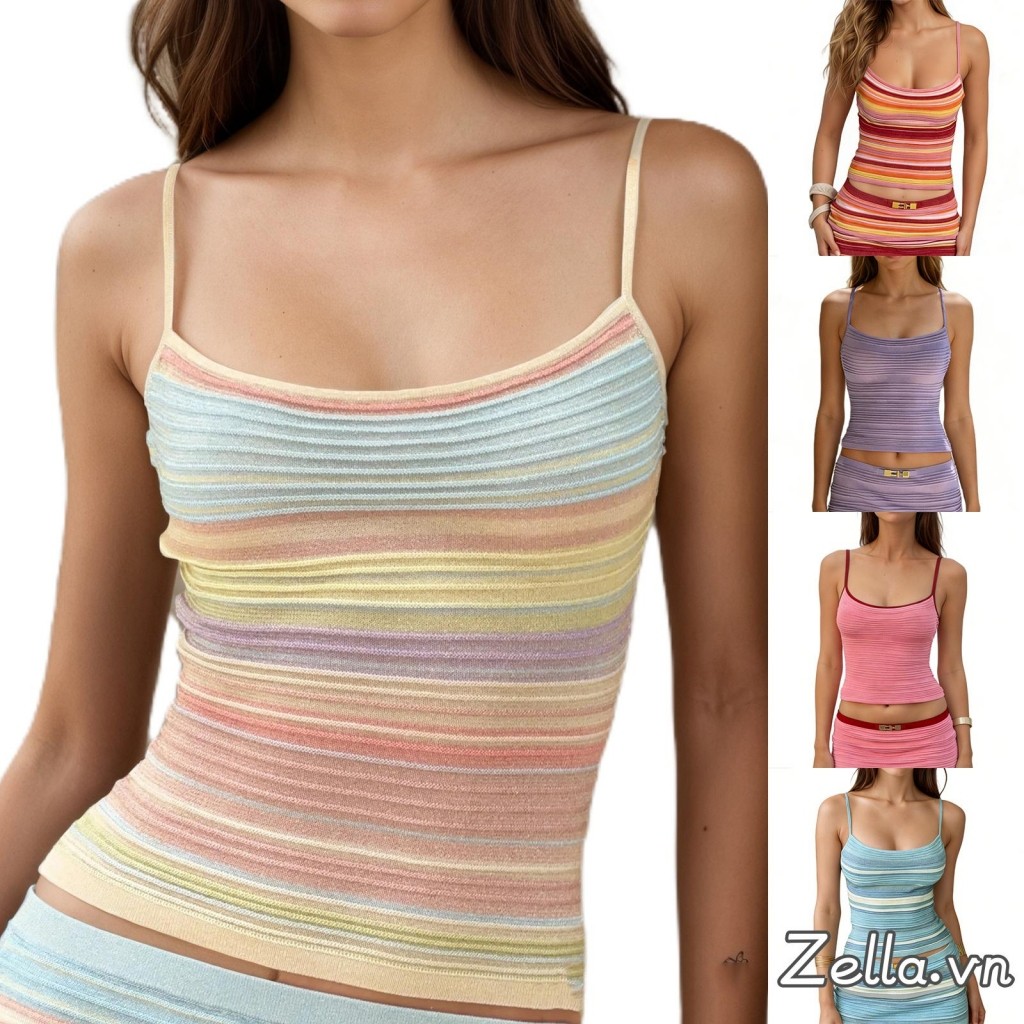 Áo ba lỗ sọc dệt kim slim fit cho nữ mùa hè
