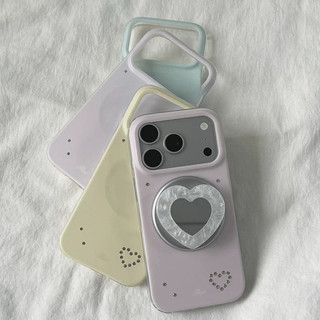 Ốp Điện Thoại Từ Tính Cho iPhone 17ProMax 17Pro 17 16ProMax 16Pro 16 15ProMax 15Pro Vỏ iPhone Apple Vỏ Điện Thoại Chống Rơi Kem Đơn Giản Chấm Kim Cương Trái Tim
