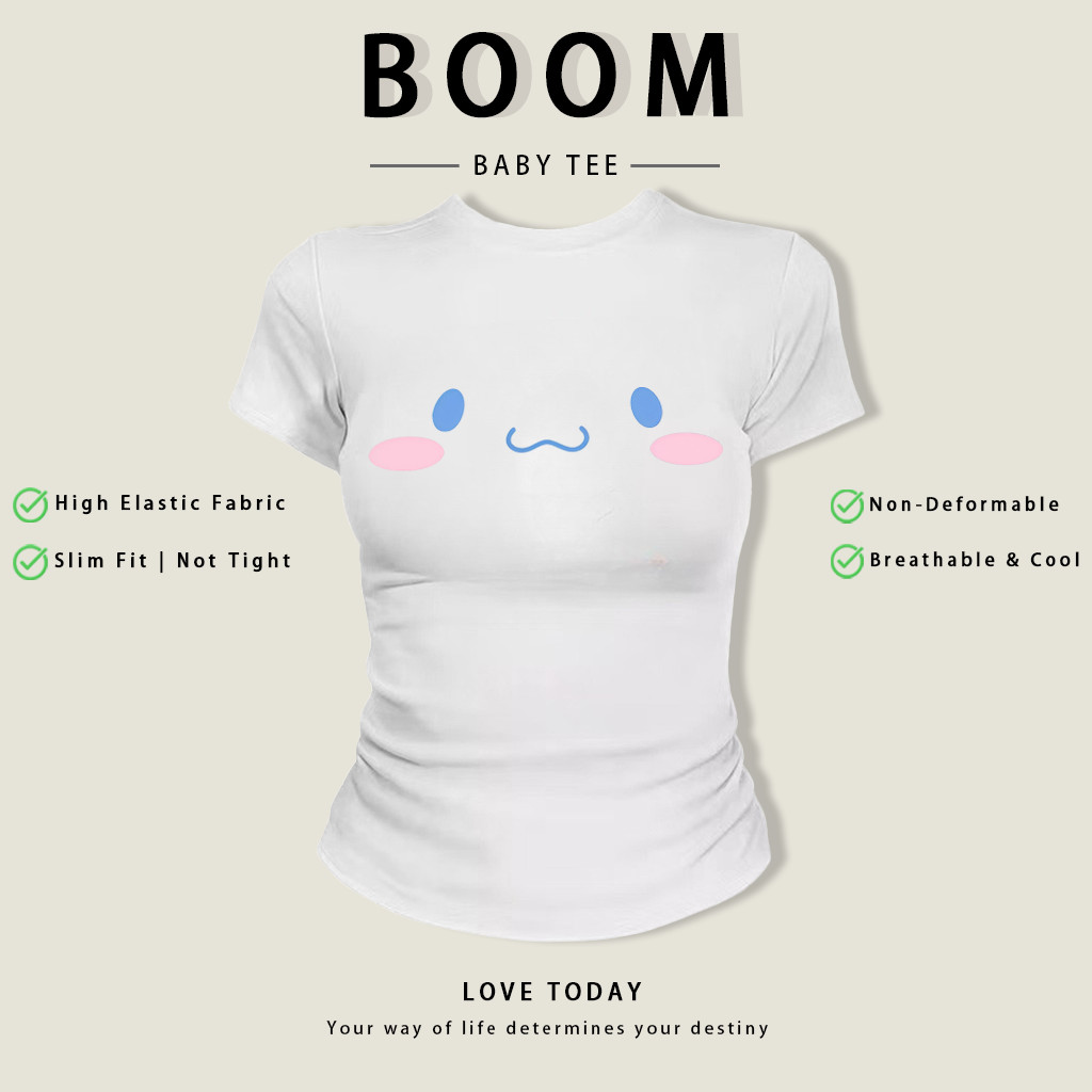 BOOM Áo Baby Tee Nữ Cotton Ôm Body-Áo Thun Ngắn Tay Y2K In Hình PhongCách Mùa Hè, Cổ Tròn Hàng Đầucách hàn quốc phongR05