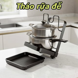 Giá đỡ nắp bằng thép Carbon Nhà bếp Quầy sắp xếp Khay nhỏ giọt 2 tầng Tiết kiệm không gian Giá đỡ nắp nồi