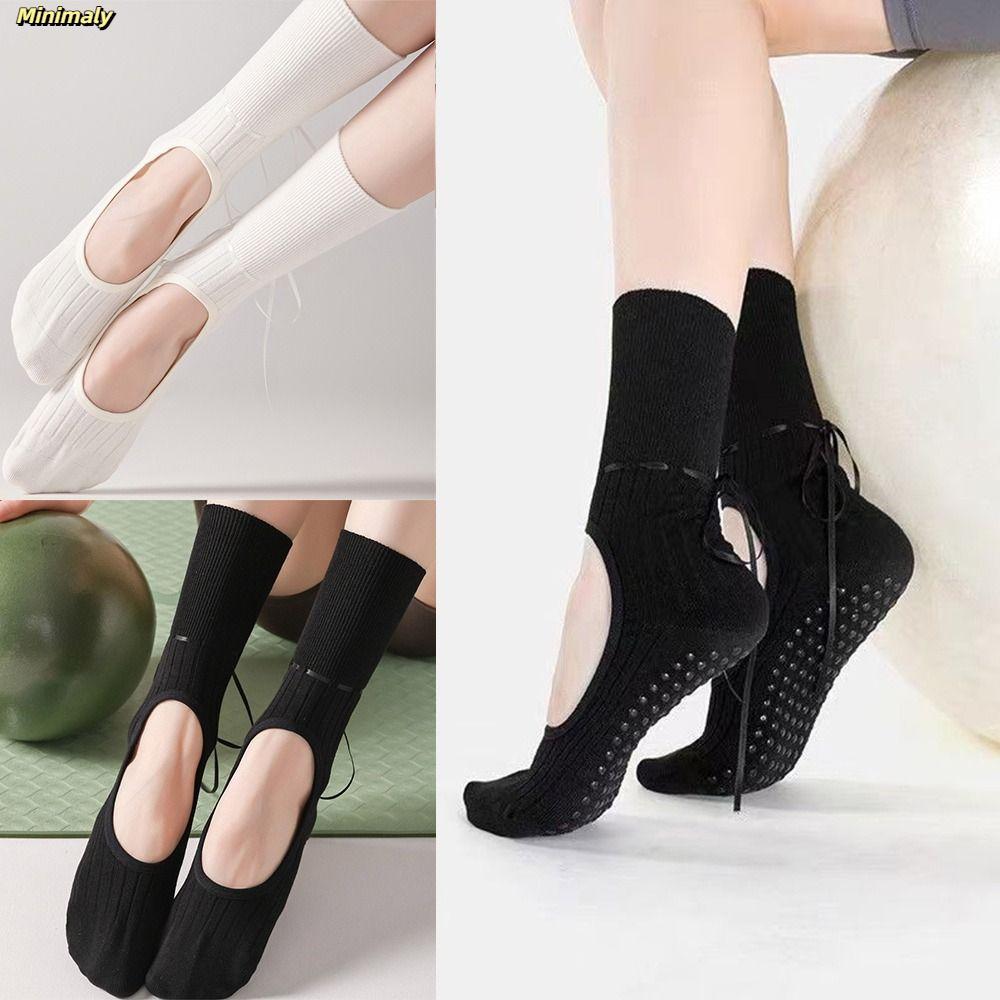 Tất cotton Harajuku cho yoga và pilates, ống giữa chống trượt, thấm mồ hôi hiệu quả