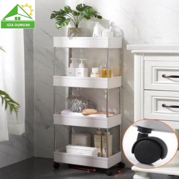 Kệ đựng đồ đa năng 4 tầng, có bánh xe đẩy tiện lợi