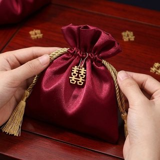 Phong Cách Trung Hoa Cưới Túi Kẹo Lụa Nhung Tua Rua Ngọc Trai May Mắn Ủng Hộ Túi Quà Tặng Bộ 10
