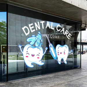 Nha Khoa Phòng Khám Kính Cửa Sổ Trang Trí Nha Khoa Poster Quảng Cáo Hoạt Hình Chăm Sóc Răng Miệng Tĩnh Miếng Dán Decal Cho Nha Sĩ Cửa Hàng