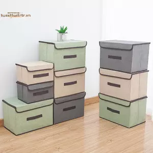 Hộp lưu trữ vải lanh TRTR Hộp lưu trữ có thể gập lại cho sách và đồ chơi Hộp lưu trữ chống bụi có nắp VN