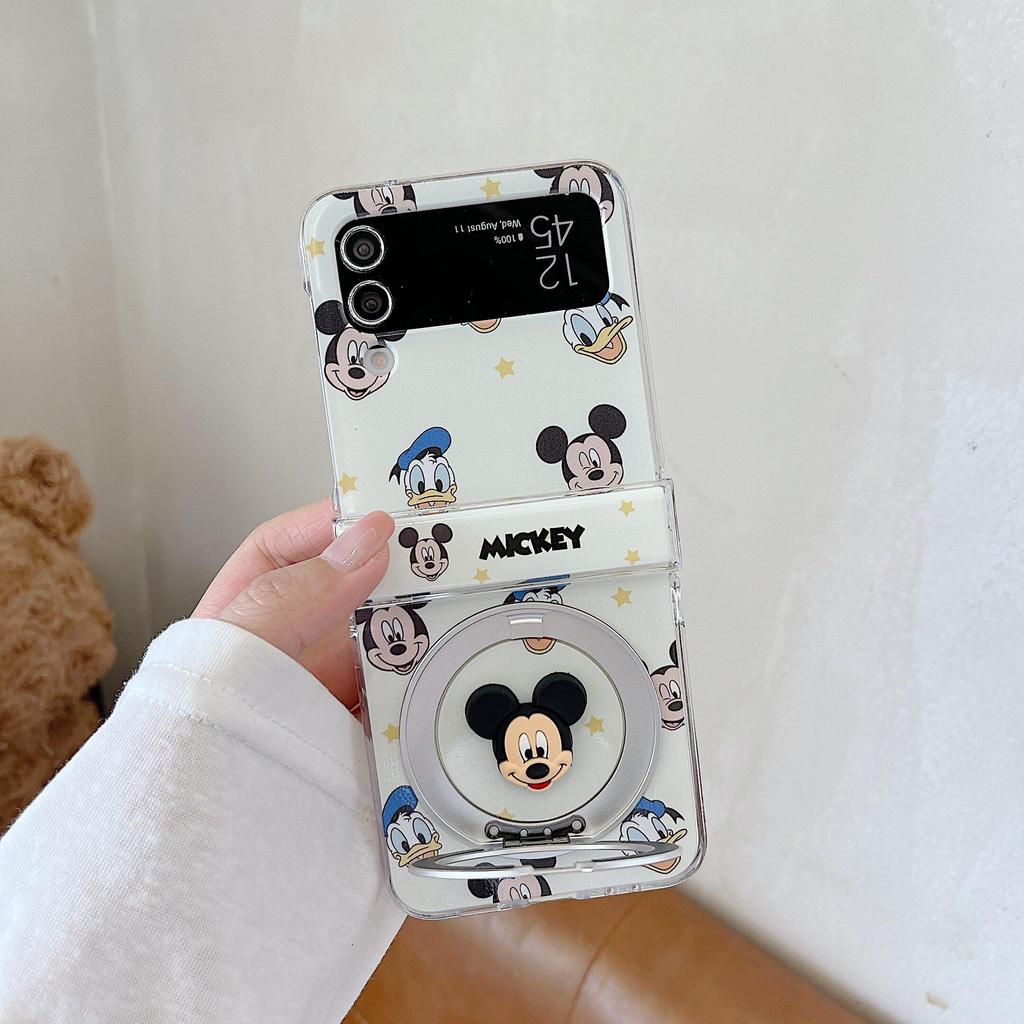Thích hợp cho Samsung Galaxy ZFlip7 ZFlip6 Chuột Mickey xoay khung ốp điện thoại bao gồm dây buộc gấp vỏ cứng ZFlip 7 6 5 4 5G N3 Flip Mix Flip 2 vỏ bảo vệ