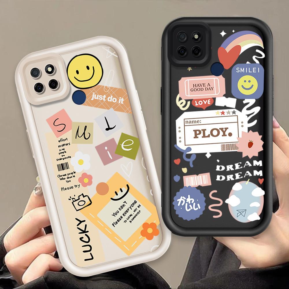 Ốp Lưng Cho Realme C12 C25 C25S C21Y C25Y C15 Narzo 30A Narzo 20 Phim Hoạt Hình Silicon Mềm Vỏ Điện Thoại TPU Nhãn Nụ Cười Hoa Mắt Thiên Thần Ốp Lưng Chống Sốc
