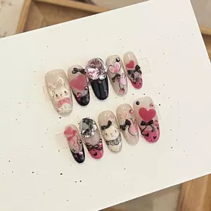 Rocococo Handmade Hoạt Hình Handmade Đeo Móng Tay Móng Tay Ngắn y2k Miếng Dán Làm Móng Tay Có Thể Tháo Rời Sản Phẩm Thành Phẩm Hot Girls Mặc Móng Tay