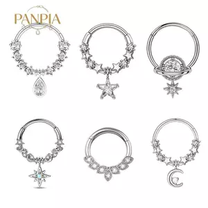 PNPIA- Thời Trang Pha Lê Thép Không Gỉ Sept Hoop Cliers Mũi Nhẫn Nữ Tragus Sụn Xoắn Xuyên Vòng Bông Tai Trang Sức