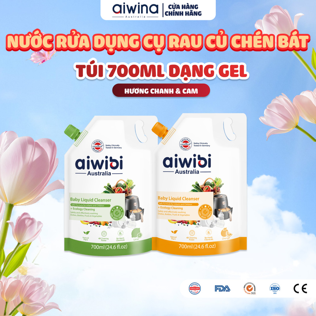 Nước Rửa Bình Sữa, Rau Củ Quả Aiwibi An Toàn Cho Bé, An Tâm Gia Đình (Túi 700ml)