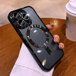 Dành Cho Từ Tính Trong Suốt Bảo Vệ Ống Kính Từ Tính Sạc Không Dây Cho iPhone 15 14 11 12 13 Pro Max Mạ Silicon Mềm